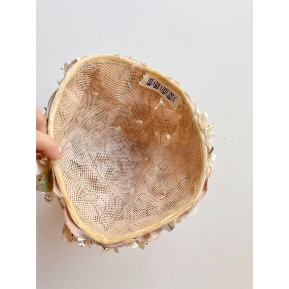 Vintage PASADENA Ivory Faux Floral Taupe Satin Petal Beehive Hat - Picture 12 of 16